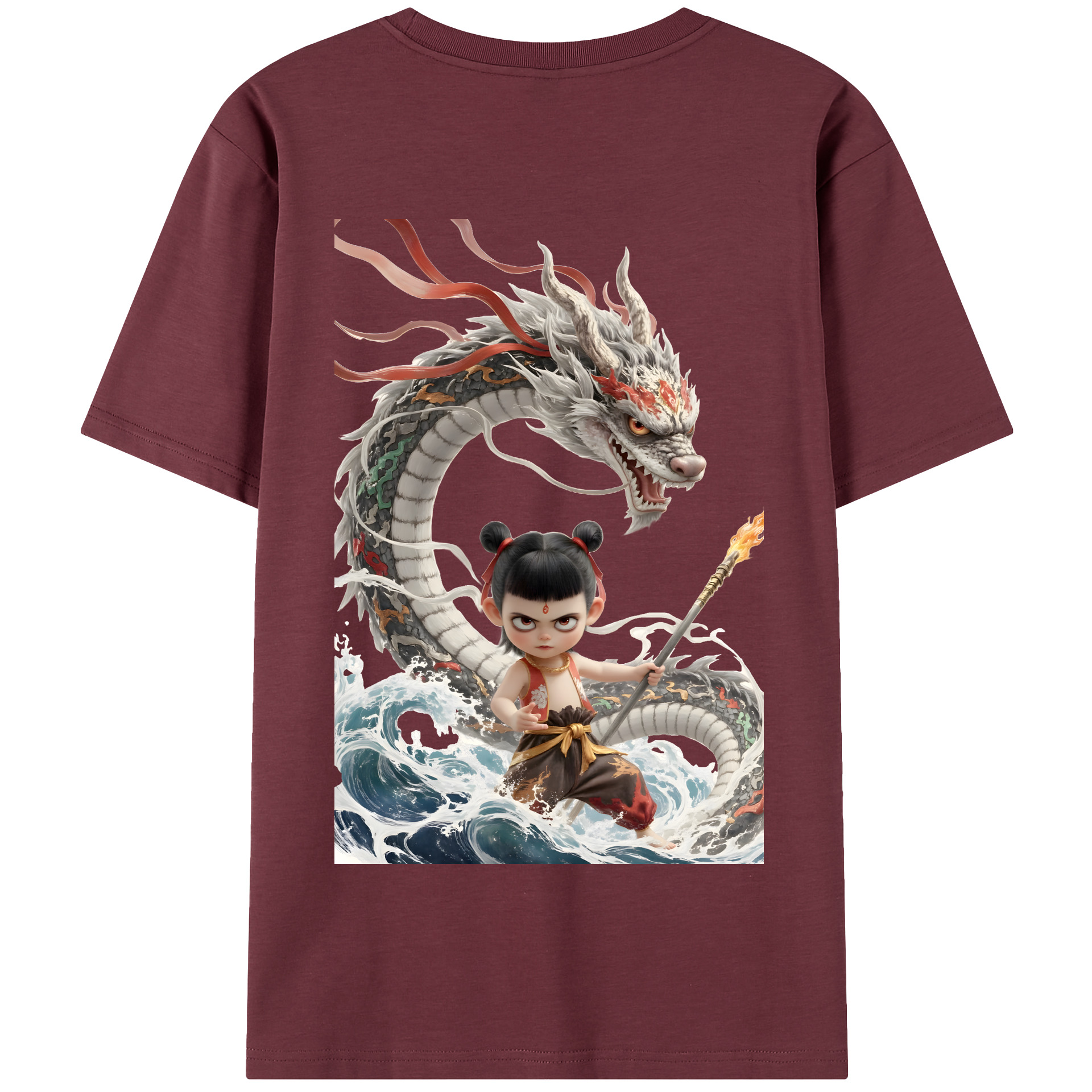 （画像用） Ne Zha 2 ナタ 魔童の大暴れ 綿100％半袖Tシャツ（背面プリント）